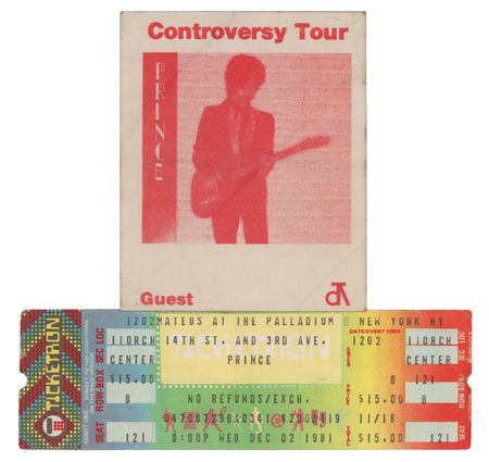 Lot #4609 Prince 1981 Palladium NYC Ticket and Backstage Pass - Image 1
