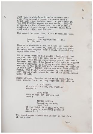 Lot #4523 Sex Pistols Original Draft Script for 'Who Killed Bambi?' - Image 5