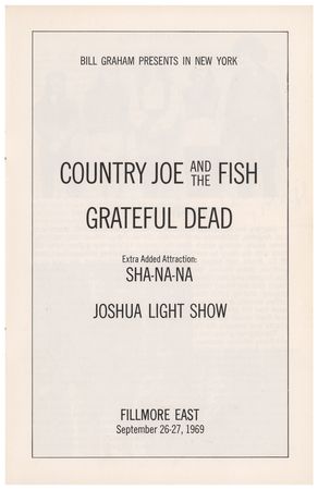 Lot #4135 Grateful Dead and Country Joe and the Fish 1969 Fillmore East Program - Image 1