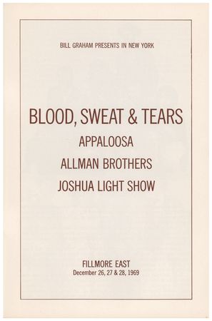 Lot #4355 Allman Brothers and Blood, Sweat & Tears 1969 Fillmore East Program - Image 1