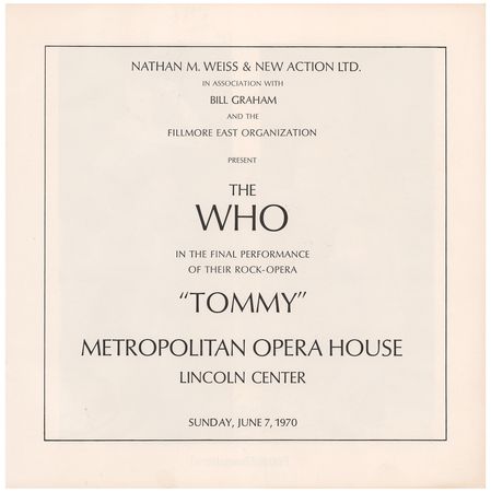 Lot #4119 The Who 1970 'Tommy' Metropolitan Opera House Program - Image 1