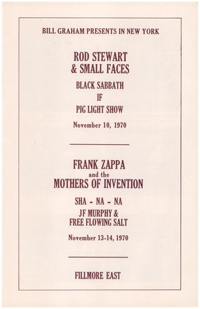 Lot #4363 Black Sabbath and Frank Zappa 1970 Fillmore East Program - Image 1