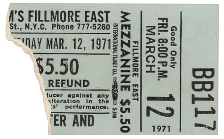 Lot #4327 Allman Brothers and Johnny Winter 1971 Fillmore East Ticket Stub and Program - Image 1