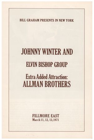 Lot #4327 Allman Brothers and Johnny Winter 1971 Fillmore East Ticket Stub and Program - Image 2