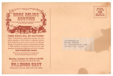 Lot #4150 Pink Floyd and Derek and the Dominos 1970 Fillmore East Postcard Handbill - Image 2