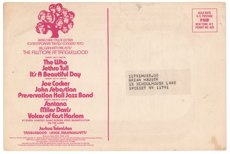 Lot #4123 The Who and Grateful Dead 1970 Fillmore East Postcard Handbill - Image 2