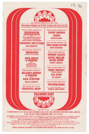 Lot #4136 Grateful Dead and Eric Clapton 1969 Fillmore East Postcard Handbill - Image 1