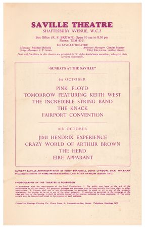 Lot #4084 Jimi Hendrix Experience: September 1967 Saville Theatre Traffic Program - Image 1