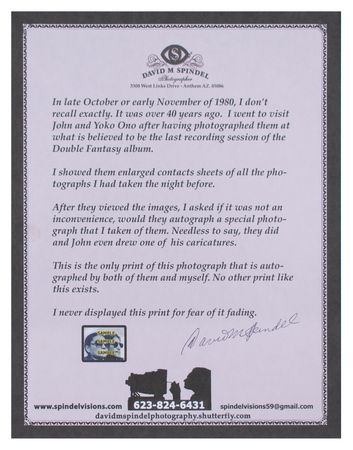 Lot #4015 John Lennon and Yoko Ono Signed Photograph by David M. Spindel - Image 3