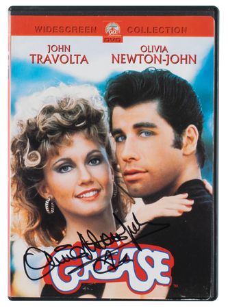 Lot #4425 Olivia Newton-John Thrice-Signed Grease DVD - Image 1