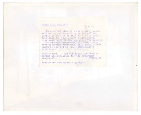 Lot #4043 Beatles Original 1967 'Our World' Broadcast Photo - Image 2