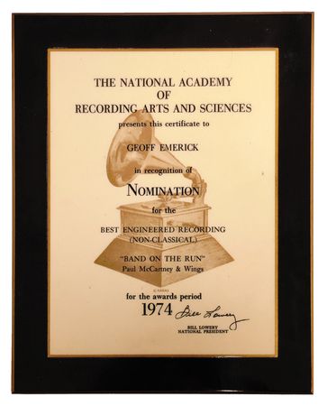 Lot #4024 Paul McCartney and Wings 'Band on the Run' Grammy Nomination Plaque - Image 1