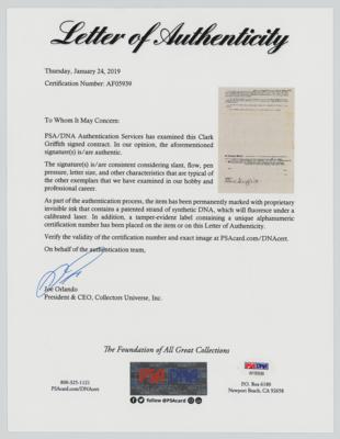 Lot #970 Clark Griffith Signed Contract - Image 3