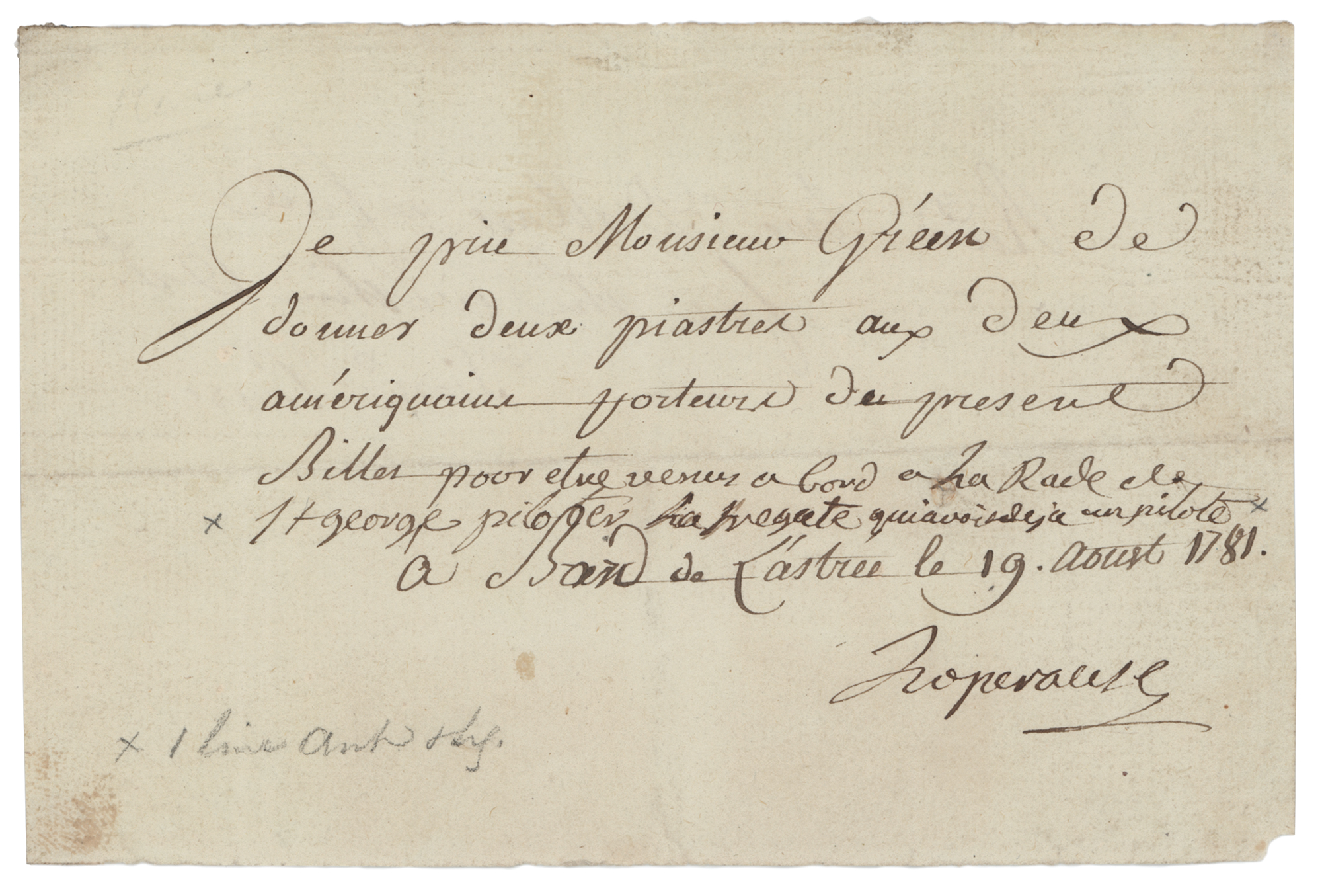 Lot #176 Jean-Francois de Galaupe, comte de Laperouse Document Signed - Image 1