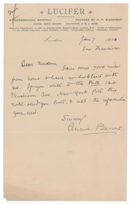 Lot #195 Annie Besant Autograph Letter Signed