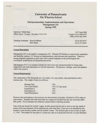 Lot #142 Elon Musk Annotated and Initialed Coursework - Image 5