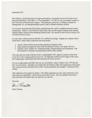 Lot #142 Elon Musk Annotated and Initialed Coursework - Image 6