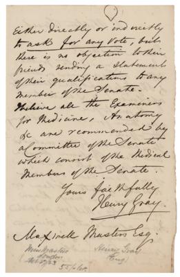 Lot #136 Henry Gray: Incredibly rare letter by the