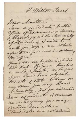 Lot #136 Henry Gray: Incredibly rare letter by the Gray's Anatomy author, lobbying for 