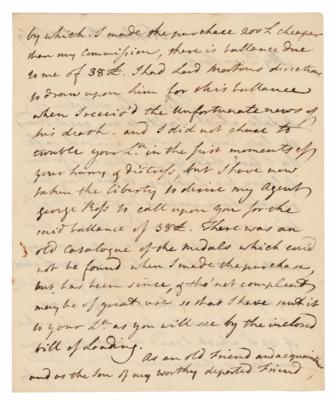 Lot #258 William Hamilton: Hamilton writes concerning a balance due on a 