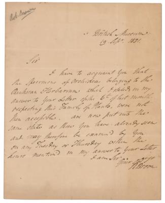 Lot #115 Robert Brown: Handwritten letter by Robert Brown on 