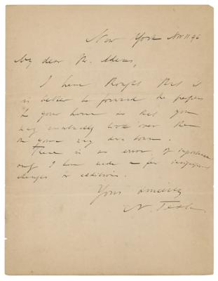 Lot #148 Nikola Tesla Autograph Letter Signed