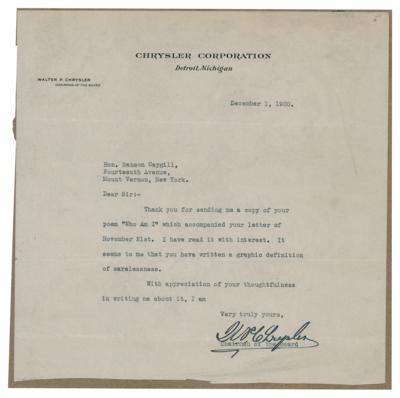 Lot #218 Walter P. Chrysler Typed Letter Signed