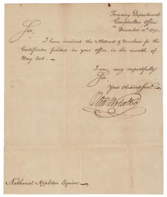 Lot #427 Oliver Wolcott, Jr. Letter Signed