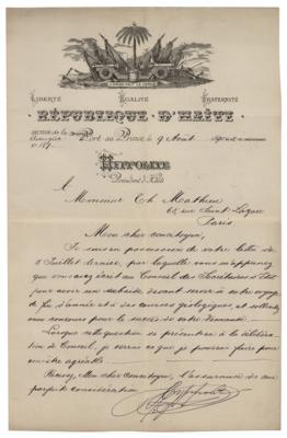 Lot #275 Florvil Hyppolite Letter Signed