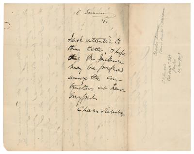 Lot #398 Charles Sumner Autograph Endorsement Signed - Image 1