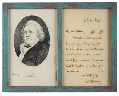 Lot #729 William Makepeace Thackeray: Thackeray relays a stubborn response to a potential caretaker, citing an “intention of never being happy if she goes to live with you