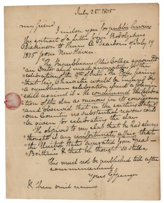 Lot #255 Gideon Granger: On a canceled Fourth of July celebration: 