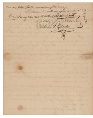 Lot #203 Boston Firemen: 1833 Letter: Boston firefighters petition for a new carriage-house in 1833: 