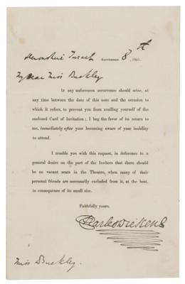 Lot #691. Charles Dickens: "There should be no vacant seats in the Theatre"&mdash;Dickens stages a charity show