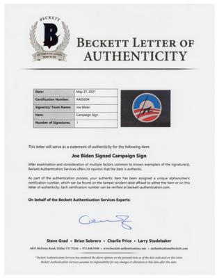 Lot #31 Joe Biden Signed Campaign Sign - Image 2