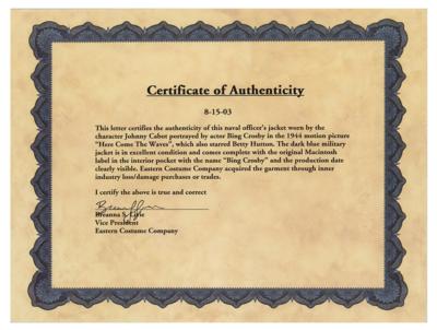 Lot #5108 Bing Crosby Screen-Worn Naval Jacket from Here Come the Waves - Image 9