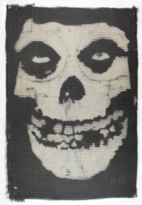 Lot #9026 Misfits Stage-Used 'Fiend Skull' Speaker Cloth Signed by Doyle - Image 1