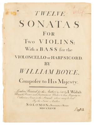 Lot #785 William Boyce Signed Sheet Music - Image 1