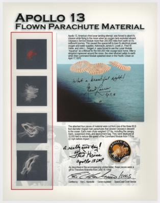Lot #578 Apollo 13 Flown Parachute Material Signed by Lovell and Haise [Attested to as Flown by Ken Havekotte] - Image 1