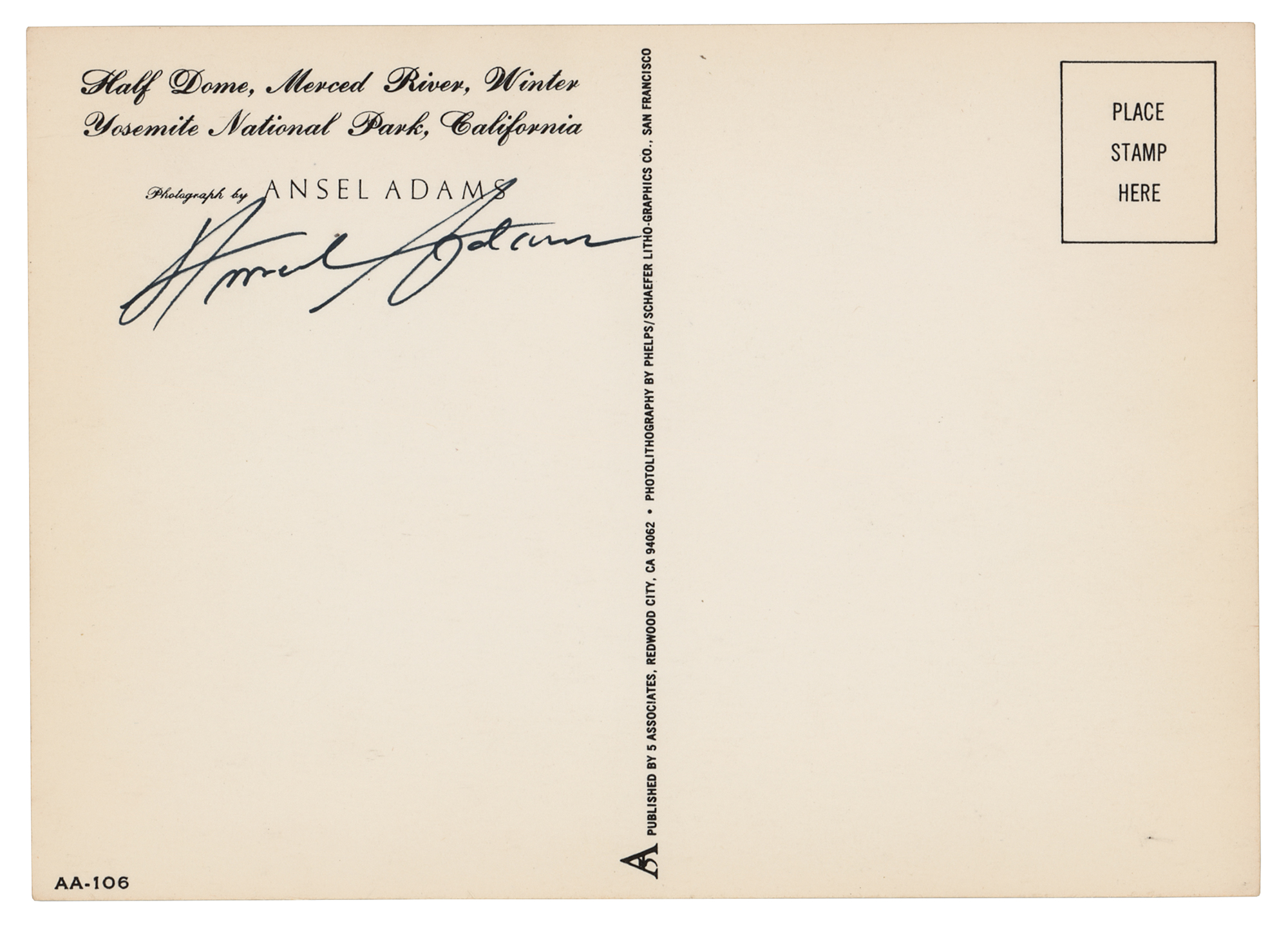 Lot #618 Ansel Adams Signed Postcard - Image 1