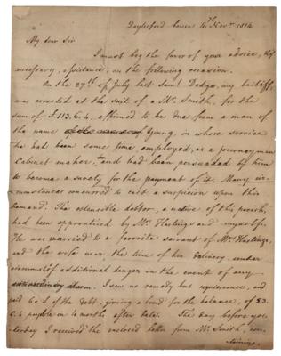 Lot #299 Warren Hastings Autograph Letter Signed - Image 1