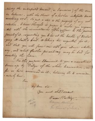 Lot #299 Warren Hastings Autograph Letter Signed - Image 2