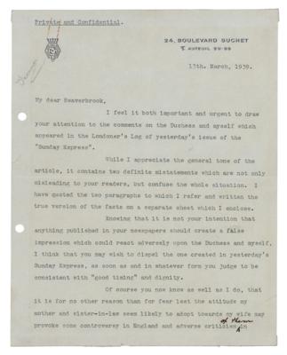 Lot #163 King Edward VIII Typed Letter Signed - Image 1