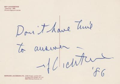 Lot #631 Roy Lichtenstein Signed Postcard - Image 1
