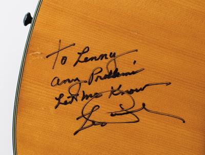 Lot #727 Les Paul and Lenny Kravitz: A gift fit for a rock star—“To Lenny, any problems let me know, Les Paul