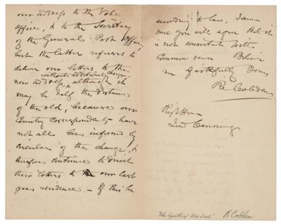 Lot #240 Richard Cobden Autograph Letter Signed - Image 2
