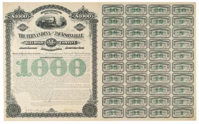 Lot #297 E. H. Harriman Signed Fernandina and Jacksonville Railroad Company Bond - Image 1