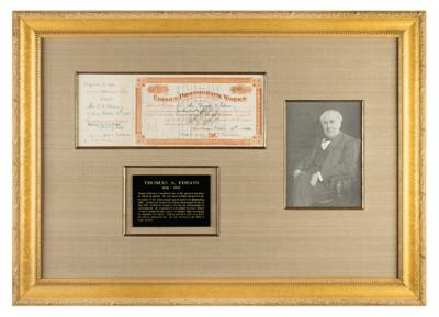 Lot #141 Thomas Edison: Rare signed Edison Phonograph Works stock certificate, issued to 