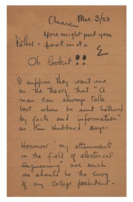 Lot #144 Thomas Edison: Cautionary advice to his son: 
