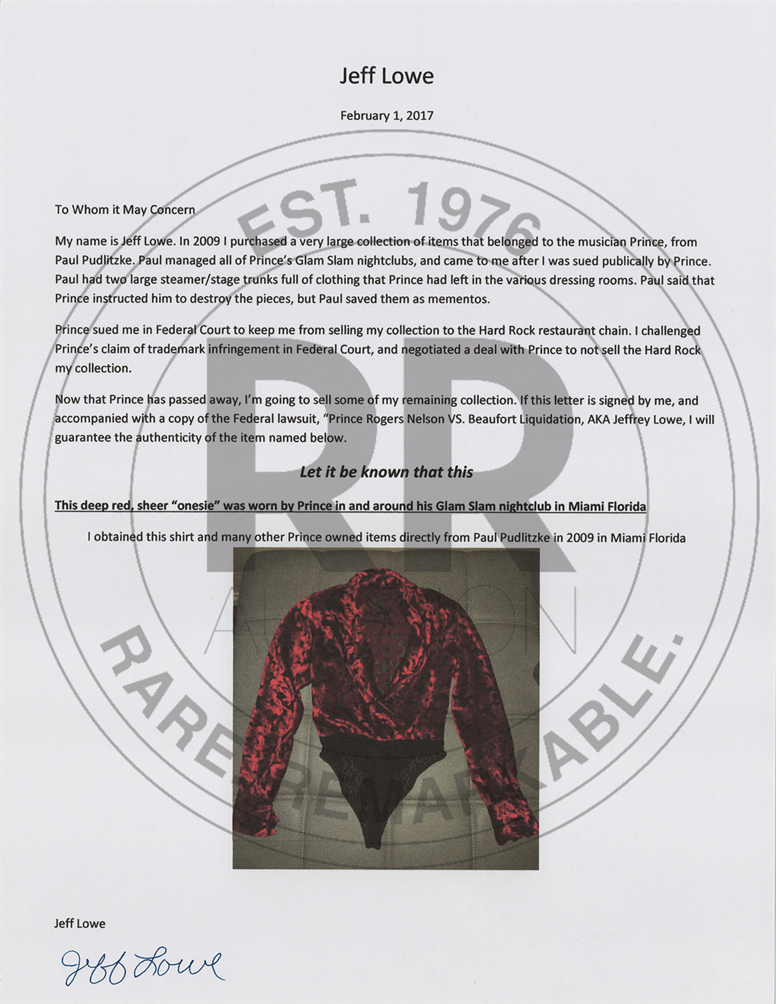 Lot #779 Prince's Personally-Worn Red Velvet and Black Sequin Outfit Outfit - Image 7